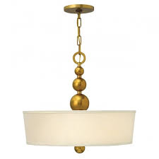 Great outdoor lawn decor for patio garden, yard and christmas décor. 3 Light Art Deco Hanging Drum Pendant Vintage Brass White Linen Shade