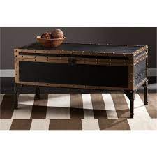 This trunk coffee table with drawers has a top panel which you can slide it to reveal a special divided storage. Bowery Hill Travel Trunk Coffee Table In Black Bh 627528