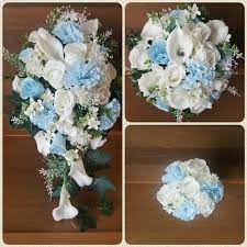 Shop matching bridal bouquets, corsages, boutonnieres & blue wedding decorations. Wedding Flowers Ivory And Light Blue Bridal Bouquets Flower Girl Basket Corsage Ebay