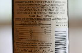 nutritional information on alcohol