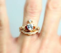 Rose Gold Claddagh Ring Set Engagement Irish Celtic Wedding Anniversary Promise Rings Women Cubic Claddagh Ring Wedding Gold Claddagh Ring Irish Wedding Rings