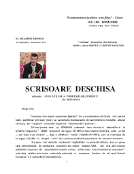 Uniunea națională a barourilor din românia (unbr), împreună cu grupul editorial universul juridic demarează în această toamnă un proiect integrat de comunicare, prilejuit de aniversarea a 25 de ani de la intrarea în vigoare a legii nr. Scrisoare Deschisa Adresata Avocatilor Romani