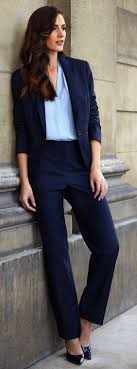 Ice Blue Shirt Navy Pantsuit Business Casual Attire Work Outfits Women Suits For Women