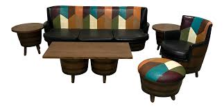 List of materials needed whiskey barrel 3/4 self tapping screws 3 1/2 screws barn wood 2x6 or another material you want to build your table legs first i started out by securing the bands around the outside of the barrel to keep the slats from falling apart. 1960 S Whiskey Barrel Sofa Set Chairish