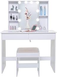 Dressing table with mirror and lights amazon. Amazon Com Usikey Large Vanity Set With 10 Led Lights 1 Slide Rail Mirror Makeup Tables With 5 Shelves Dressing Vanity T Large Vanity Large Drawers Vanity