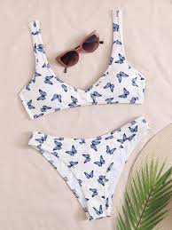 Butterfly Print Rib Bikini Swimsuit Shein Usa Trendy Swimsuits Bikini Swimsuits Bikinis