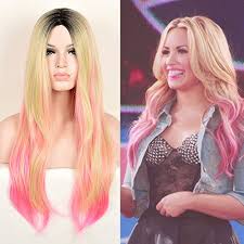 Hailey baldwin tinted her blonde hair with pink, adding brighter as well as pastel streaks throughout. Fidgetgear Demi Lovato Pink Hair Long Ombre Blonde Hair L Part Black Root Wigs Wig Amazon In Home Kitchen