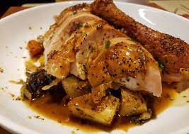 Your basic roast chicken, cooked at high temperature at first then lower so the bird remains nice top chicken thighs with garlic, chilli and mango chutney for an easy meal that takes just 5 minutes to. Recipe Of Speedy Roast Chicken Dinner Chicken Recipes Cf