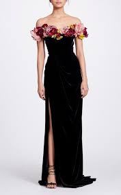 Floral Appliqued Off The Shoulder Velvet Gown By Marchesa Elegant Dresses Gorgeous Dresses Gowns Dresses