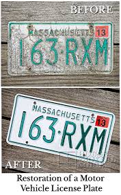 The Restoration Of A Motor Vehicle License Plate Before And After Restoration Massachusetts Motor License Plate Crafts Old License Plates License Plate Art
