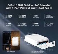 ‫بناردات محول PoE خارجي، 1 PoE في 4 موسع PoE ، IEEE802.3af/at/bt طاقة PoE 90  واط ، ايثرنت 100 ميجابت في الثانية، مقاوم للماء يثبت على الحائط للتوصيل ...‬‎