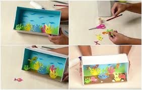 Schuhkarton Basteln Kinder Aquarium Fische Schnur Algen Schuhkarton Kinder Aquarium Basteln Anleitung