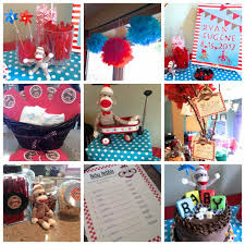 Who doesn't love a sock monkey?! The Sock Monkey Shower Blue And Red Baby Shower