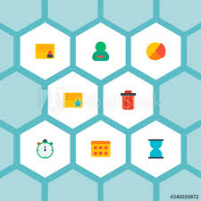 Set Of Management Icons Flat Style Symbols With Timer Pie
