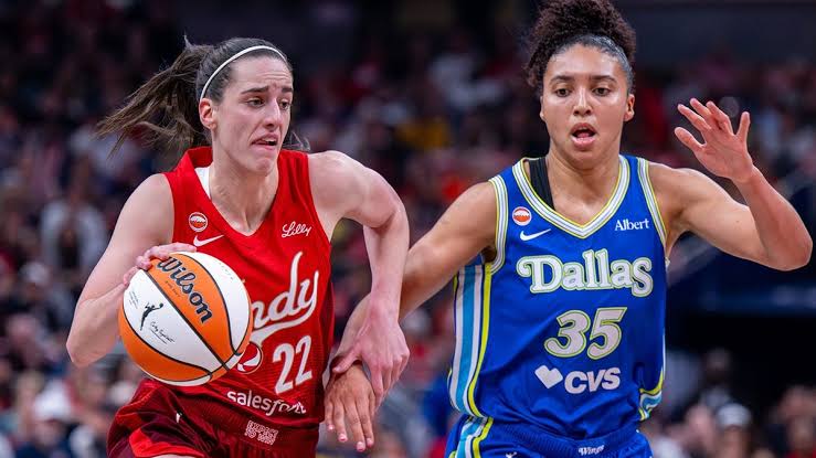 Caitlin Clark driving against defenders, do AI tạo