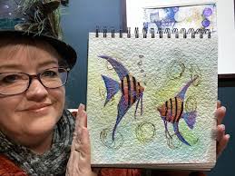 Acrylic painting of a fish titled "fish kiss"