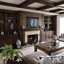 Dark Wood Built In Cabinets Family Room Design Ideas Pictures Remodel And Decor Traditional Design Living Room Family Room Design Black Living Room