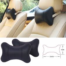 2pcs Pu Leather Car Seat Cushion Headrest Head Neck Rest Pad Bone Pillow Black Car Seats Leather Car Seats Car Seat Headrest