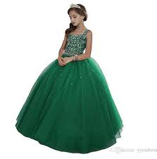 Girls Pageant Dresses 2019 Ball Gowns Hunter Green Ball Gown Child Glitz Flower Girls Dresses For Wedding Size 3 4 6 8 10