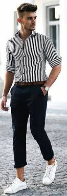 Black And White Striped Shirt Outfit Ideas Business Casual Summer Outfit Inspiration With A Navy And White Striped Shirt Rol Vertical Striped Shirt Outfit Outfits With Striped Shirts Mens Fashion Casual