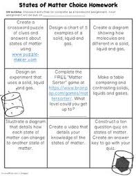States Of Matter Choice Activity Sheet Great For Homework Or Review Chemistry Lessons States Of Matter Teaching Math Elementary