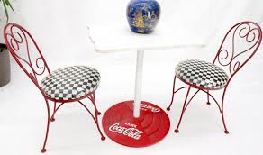 31.5h x 15.25w x 22.5d Two Chairs Cast Iron Marble Top Table Coca Cola Dinette Ice Cream Set Cafe Table For Sale At 1stdibs