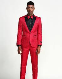 Matching jacket and trousers available. Red Suit Paisley Slim Fit Tuxedo Three Piece