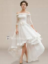 Ivory Hi Lo Plus Size Wedding Dress A Line Half Sleeve Off Shoulder Chiffon Lace Wedding Dresses High Low Short Wedding Dress Wedding Dresses