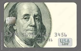 Cash Back Card. Ben Franklin from a one-hundred dollar bill decorates this  mock, generic credit card that offers cash back to users. Stock Photo
