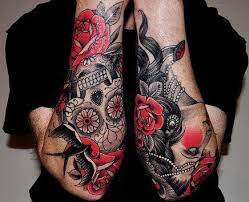 Black and red tattoo on arm. Forearm Tattoo On Tumblr Tattoos Red Tattoos Full Sleeve Tattoos