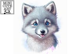 Watercolor baby wolf clip art, wolf watercolor JPG (2480367)