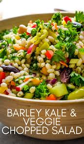 Healthy Pearl Barley And Kale Chopped Salad Recipe Recipe In 2021 Salad Mediterranean Salad Recipe Real Food Recipes