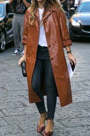 Layer Your White Tee And Jeans With A Brown Leather Coat Very Simple Yet Edgy Leather Coat Outfit Brown Coat Outfit Brown Leather Jacket Outfit