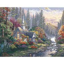 This is how i prep before i start working on a new cross stitch project. M C G Textiles Thomas Kinkade Forest Chapel Counted Cross Stitch Kit 14 X 11 14 Count Walmart Com Walmart Com