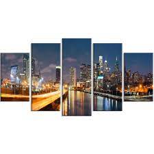Philadelphia skyline wall art at wayfair, we want to make sure you find the best home goods when you shop online. Orren Ellis Philadelphia Skyline At Night 5 Piece Wrapped Canvas Photograph Set Reviews Wayfair