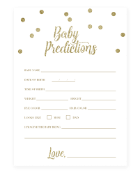 The new mom can add her cards to a baby memory box, or a baby scrapbook. Printable Baby Shower Bingo Cards Gold Baby Prediction Baby Prediction Cards Baby Shower Advice Cards