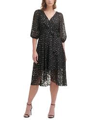 Dkny Metallic Clip Dot Faux Wrap Dress Reviews Dresses Women Macy S