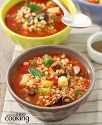 Tomato And Mushroom Barley Soup Kraft What S Cooking Recipe Mushroom Barley Soup Barley Soup Stuffed Mushrooms