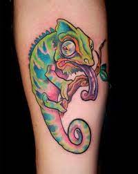 Great chameleon pictures funny chameleon tattoo on leg colorful well painted by joanna swirska thigh tattoo of chameleon Chameleons Tattoo Chameleon Tattoo Tattoos Tattoo Designs