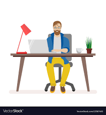 Man Behind A Desk Working On A Computer Royalty Free Vector