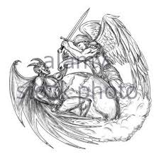 Tattoo style illustration of saint michael the archangel angel fighting with a demon over earth world done in hand set of angel and demon colorful cartoon vector wings. Angel Fighting Demon Over Earth World Tattoo Stock Photo Alamy