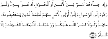 ۞ وَأَيُّوبَ إِذْ نَادَىٰ رَبَّهُ أَنِّي مَسَّنِيَ الضُّرُّ وَأَنْتَ أَرْحَمُ الرَّاحِمِينَ. Quran Surah An Nisa 83 Qs 4 83 In Arabic And English Translation Alquran English