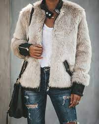 Vanity Faux Fur Leather Trim Pocketed Jacket Fur Leather Jacket Black Faux Fur Jacket Long Sleeves Jacket