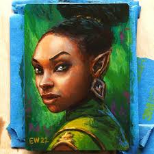 This little artist proof commission is off to a collector that had never  seen a painting of a black elf lady before. A fun quick piece between  projects. Painted