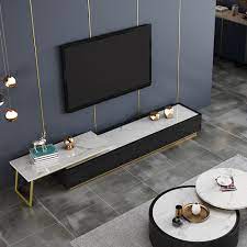 White Extendable Tv Stand With Storage Faux Marble 3 Drawer In 2021 Tv Stand With Storage Tv Stand Living Room Tv Stand