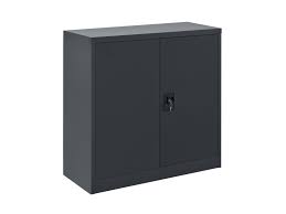 Placard De Bureau En Metal Meuble De Rangement 2 Etageres Reglables En Hauteur Avec 2 Portes Serrure A Cylindre Acier Laque 90 X 40 X 90 Cm Gris Fonce En Casa Vente
