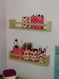 Ikea Bekvam Spice Shelves With Recycled Cans Covered In Gift Wrap Repurposed For My Daughters Pens Pencils Markers Etc Meuble Couture Couture