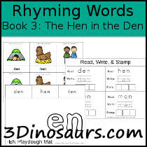 When students are learning to read, it's important that they build up their skills. 3 Dinosaurs Early Reading Printables Bob Books Rhyming Words