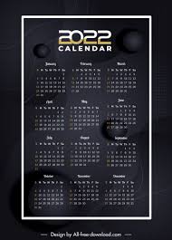 2022 Calendar Template Modern Elegant Black Dark Decor Free Vector In Adobe Illustrator Ai Ai Format Encapsulated Postscript Eps Eps Format Format For Free Download 5 27mb
