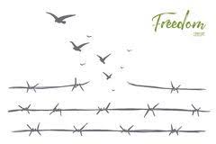 Birds On A Wire Tattoo Designs Hand Drawn Birds Flying Over Broken Barbed Wire Stock Photos Barbed Wire Tattoos How To Draw Hands Hanging Light Bulbs